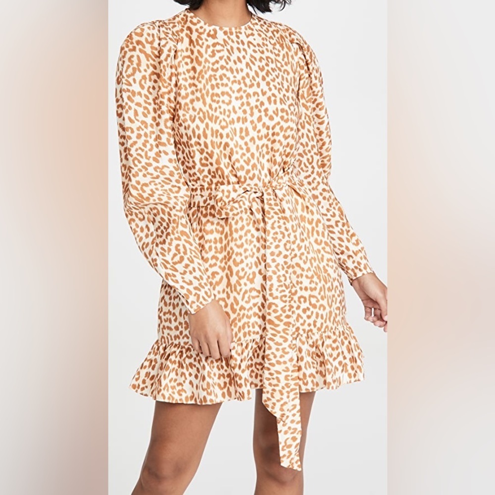 ULLA JOHNSON ROSARIO SILK LEOPARD PRINT MINI DRESS WITH PUFF SLEEVES SIZE 4 - Picture 4 of 16